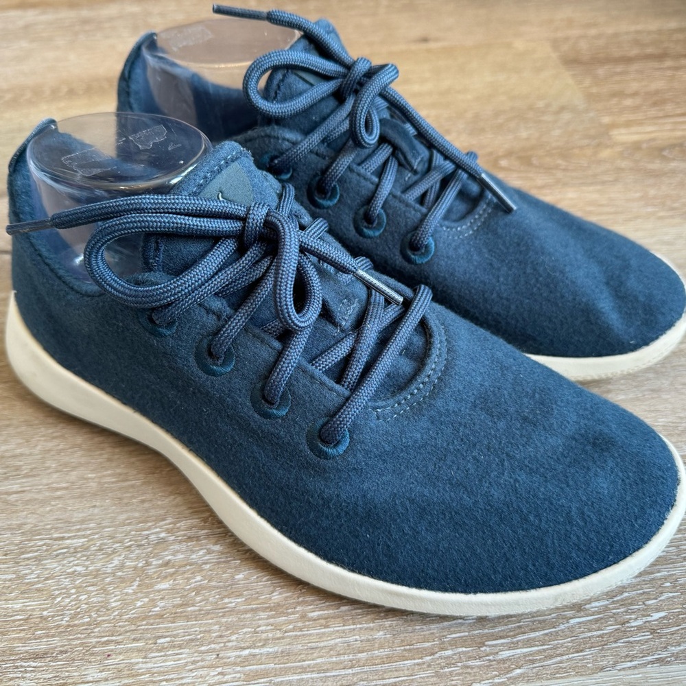 Allbirds Mens Wool Runners Navy Blue Lace Up Wool Running Shoes Sneakers 8